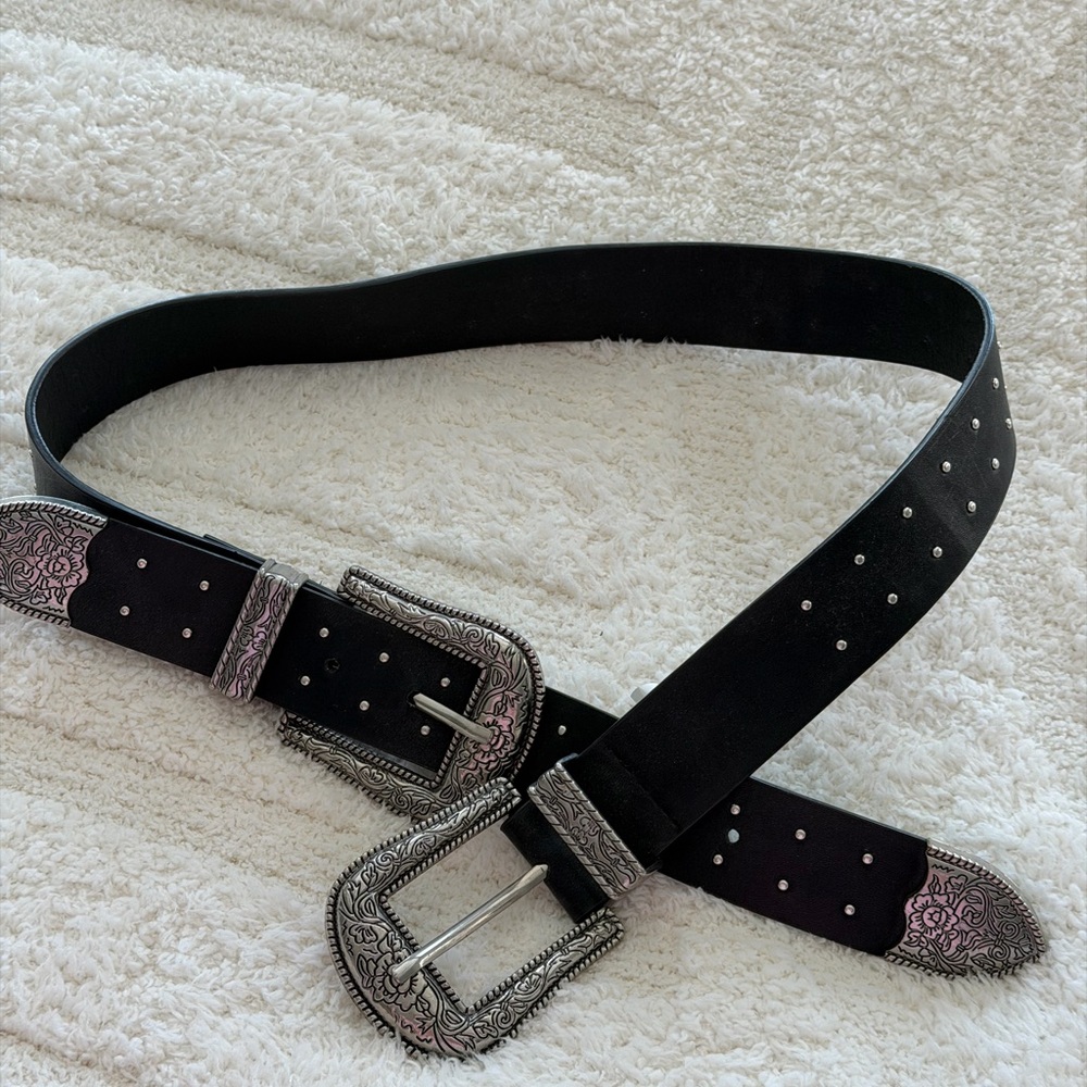 Princess Polly Black Belt with Silver Detailing